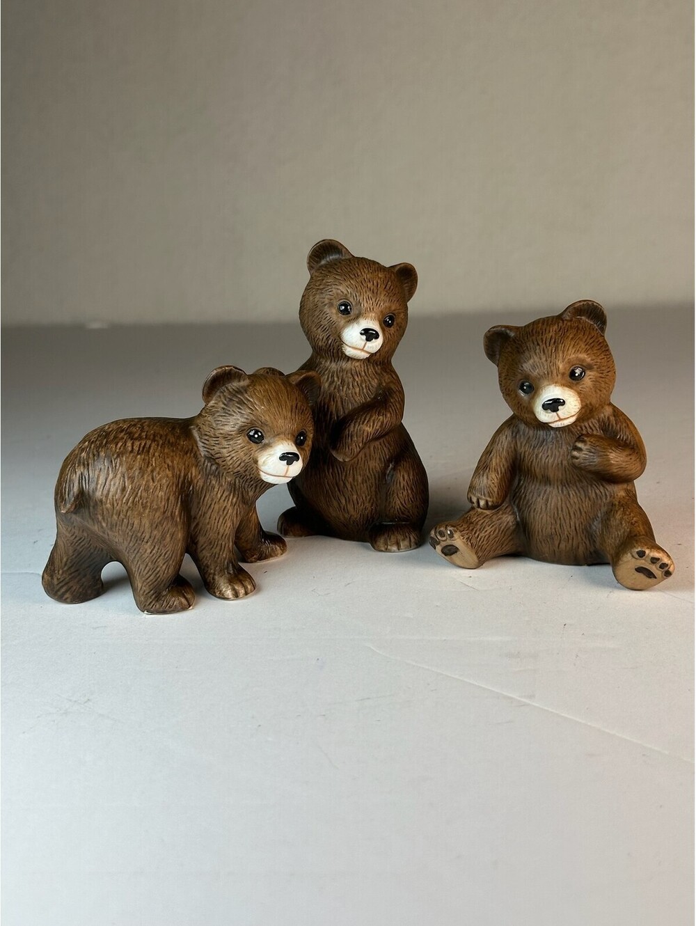 Vintage Homco Bear Figurines Set of 3 Ceramic Brown Bears D-3